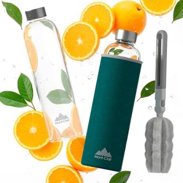 Imagem de Mont-Clair Garrafa de água de vidro borossilicato de cristal 1L - garrafa de água vidro com capa de neoprene - À prova de vazamento + livre de BPA - Para bebidas quentes e frias - Ideal para viagens