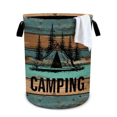 Imagem de Cesto de lavanderia de acampamento com estampa de madeira, cesto de roupa dobrável, organizador de balde de roupas, 40 x 40 cm, para lavanderia/quarto/banheiro