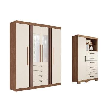 Imagem de Guarda Roupa +cômoda 2 Peças Qc283 Jatoba/areia - Santos Andirá