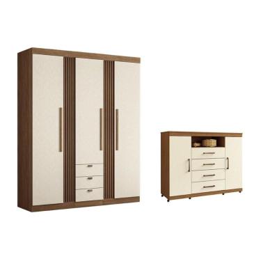 Imagem de Guarda Roupa 2 Peças (1guardaroupa+1cômoda) Qc260 Jatoba/areia - Santos Andirá