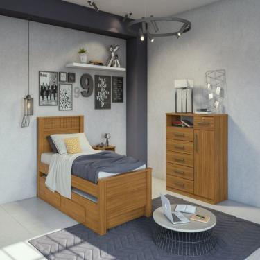 Imagem de Cama Solteiro Athenas Plus Rovere Naturale com Auxiliar Lopas