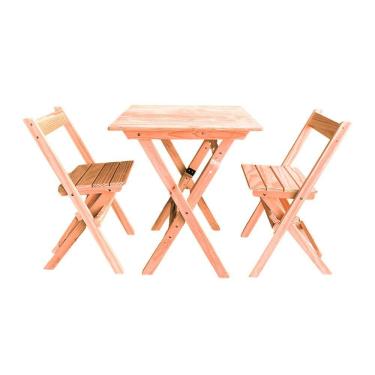 Imagem de Conjunto Mesa Dobrável 60x60cm Com 2 Cadeiras Em Madeira Maciça - Cru - Bege