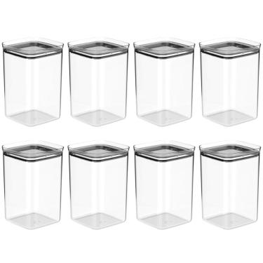 Imagem de Kit 8 Potes Herméticos 3,5L Porta Mantimentos Ou Block Plástico Natural Quadrado