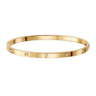 Imagem de Bracelete feminino dourado semijoia cravejada em zircônias aço - VRACE