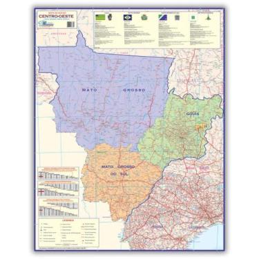 Imagem de Mapa da Região Centro - Oeste - Dobrado 120 x 90cm - Politico Rodoviár