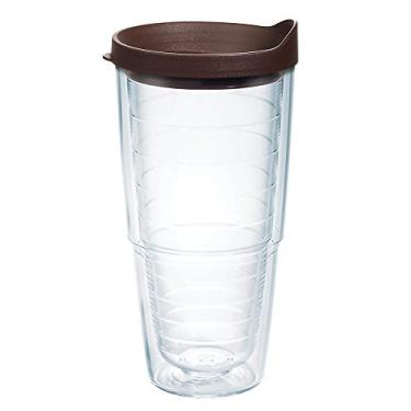 Imagem de Tervis Copo transparente e colorido de 680 g feito nos EUA com parede dupla, tampa marrom