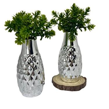 Imagem de Conjunto decorativo vaso prata de cerâmica trabalhado