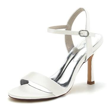 Imagem de Sapatos de noiva femininos Chunky Peep Toe salto alto acetinado marfim sapatos sapatos sociais 36-43,Ivory,5 UK/38 EU