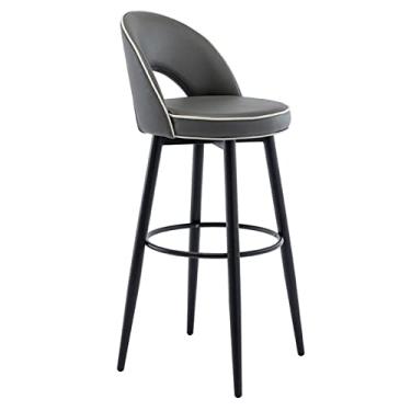 Imagem de Banco De Bar Giratório De Couro PU Com Cadeira De Ilha De Cozinha Com Encosto Oco, Banco De Bar Com Altura De Balcão, Preto Cromado Com Pé Redondo, Para Sala De Estar, Bar, Cozinha Café Da Manhã
