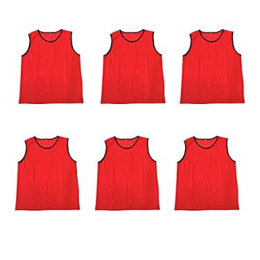 Imagem de 6 peças colete de treinamento de futebol esportivo adulto sem mangas camisas de futebol para camisas de grupo de equipe babadores de prática de secagem rápida, vermelho, 30 (56 x 42 cm)