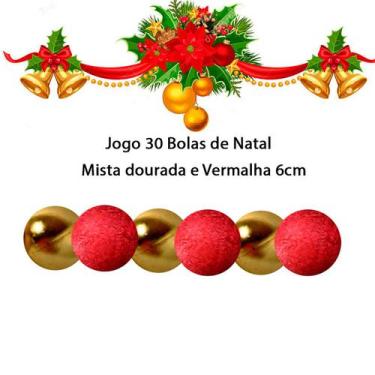 Imagem de Jogo 30 Bolas De Natal Mista Fosca Dourado E Gliter Vermelho Enfeite Á