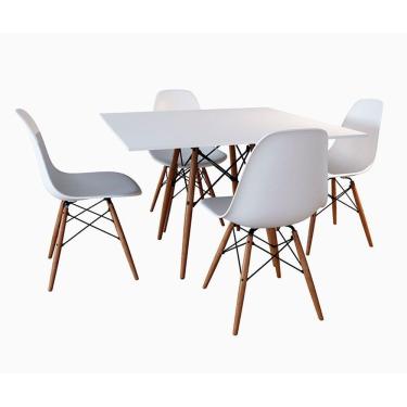 Imagem de Sala De Jantar Mesa Quadrada Com 4 Cadeiras Brancas 90Cm Cor: Branco