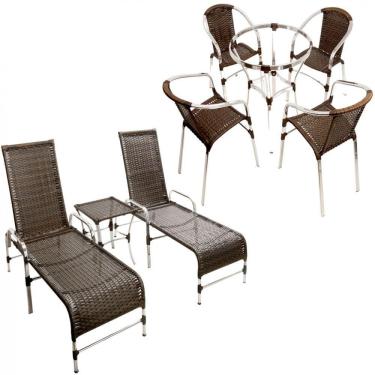 Imagem de Kit Cadeiras e Mesa Floripa com Espreguiçadeiras em Alumínio Piscina, Área Trama