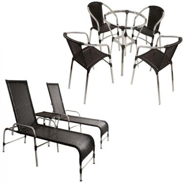Imagem de Kit Cadeiras e Mesa Floripa com Espreguiçadeiras em Alumínio Piscina, Área Trama