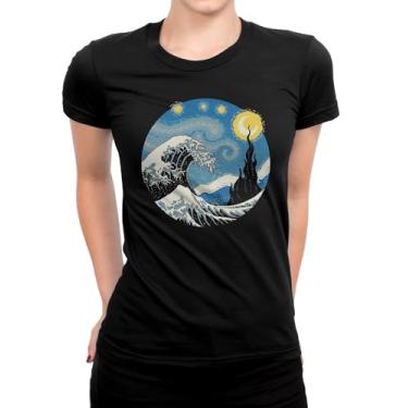 Imagem de Camiseta Feminina Van Gogh Grande Onda Camisa Geek Blusinha