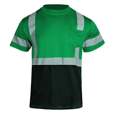 Imagem de Camiseta masculina de segurança Hi Vis Classe 2 ANSI reflexiva de alta visibilidade, manga curta com parte inferior preta