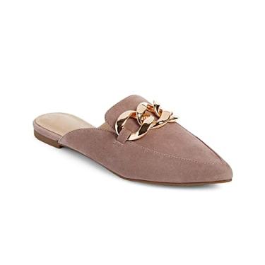 Imagem de Juliet Holy Mocassins femininos mules sem costas bico fino sem costas deslizantes de corrente de metal, Cinzento-acastan, 8.5