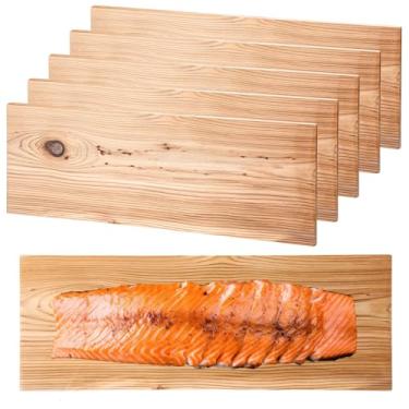 Imagem de Landical 6 peças GG grandes tábuas de grelhar cedro 19 x 38 cm serve para filé completo de carne de salmão, peixe e vegetais, adicionando fumaça extra e sabor, rápido fácil de usar, pranchas de grelha