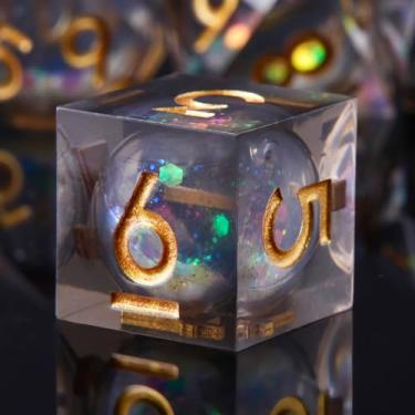 Imagem de YEMEKO Handmade Liquid Core DND Dice Set Quicksand Ball, 7 Accessories Dice for Dungeons and Dragons, Polyhedral Resin Sharp Edge Dice Roleplaying （Liquid Colorful Black）