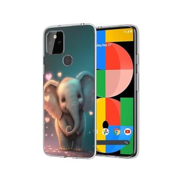 Imagem de Capa compatível com Google Pixel 5A - Capa de telefone fofa e extravagante bebê elefante animal fofo capa protetora de TPU macio à prova de choque