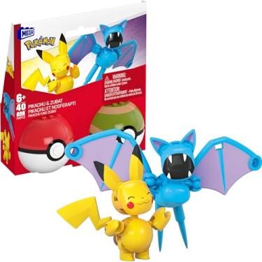 Imagem de Mega Pokémon Conjunto de construção com figuras de ação construíveis e articuladas de Pikachu e Zubat, 40 peças e 2 Poké Ball, para meninos e meninas + 6 anos, HXP12