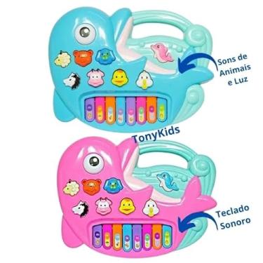 Imagem de Piano Pianinho Teclado Musical Golfinho infantil interativo Som eletrônicos Brinquedo Bebê educativo (ROSA)