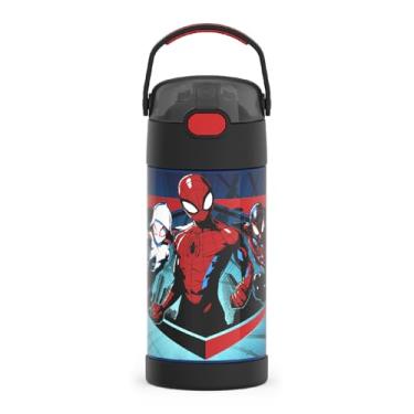 Imagem de THERMOS FUNTAINER Garrafa de água com canudo - 340 g - Garrafa de água infantil isolada a vácuo de aço inoxidável com tampa, Homem-Aranha