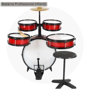 Imagem de Bateria Acústica Infantil Vermelho Rock Baby Profissional Mdf 72 Cm