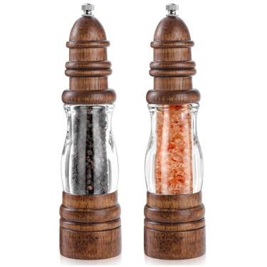 Imagem de Leden Conjunto de moedor de sal e pimenta - Moedor de sal e pimenta recarregável com espessura ajustável - Moedor de sal de madeira e pimenteiro com núcleo de cerâmica - Saleiro manual - 21 cm, pacote