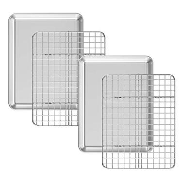 Imagem de Conjunto de assadeira com rack de resfriamento [2 folhas + 2 prateleiras], Deedro de aço inoxidável, meia assadeira, bandeja de forno com rack, 25 x 20 x 2,5 cm, resistente, não tóxico, fácil de