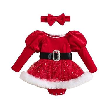Imagem de YINGISFITM My First Christmas, fantasia de Papai Noel peludo para recém-nascido, fofo, vermelho, roupa de Natal, Vestido de Natal de Papai Noel, 12-18 Meses