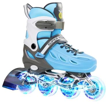 Imagem de SUPER YOUNGSTER Patins em linha ajustáveis para meninos e meninas de 4 a 12 anos com rodas iluminadas, lâminas de patins para jovens, crianças, iniciantes em ambientes internos e externos