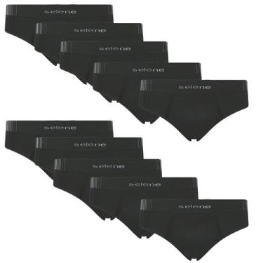 Imagem de Kit 10 Cueca Selene Microfibra Masculina Slip sem costura, Preto, G