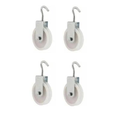 Imagem de KIT 4 ROLDANA PLASTICA NYLON PARA VARAL 8cm COM GANCHO REFORÇADA - Con