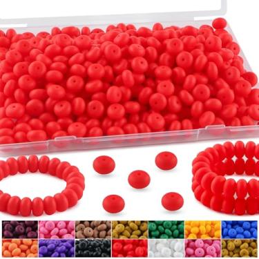 Imagem de HHCFAST 220 contas de silicone de abaco, contas de silicone de lentilha de 14 mm para fabricação de chaveiros, canetas e acessórios de artesanato DIY (vermelho escarlate)