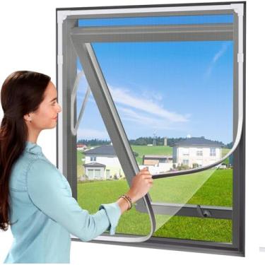 Imagem de Tela magnética de tela de janela ajustável DIY malha de rede para janela máxima 99 cm x 149 cm malha de fibra de vidro para janelas de casa com molduras brancas malha branca