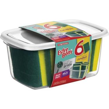Imagem de Esponja Esfrebom Multiuso Com 6 Unidades + Pote Sortido - BT002K - BET