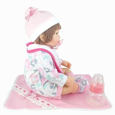 Imagem de Bebê Reborn Boneca Articulada Realista Menina 41 Cm Com Chupeta E Mama