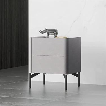 Imagem de Mesa de cabeceira inteligente, armário de cabeceira com gavetas, madeira branca, mesa de cabeceira, luz de laje de rocha, simplicidade moderna, 2 cinza, armário pequeno de couro 50 x 40 x 50 cm (cinza