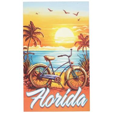 Imagem de Ímã de madeira do pôr do sol para bicicleta da Flórida, lembrança de viagem na praia, acessório de geladeira, 12 x 7 cm
