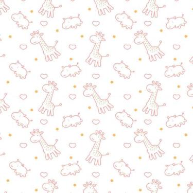 Imagem de Papel de Parede Infantil Girafa e Hipopótamo Rosa 2,70x0,57 - Quartinh