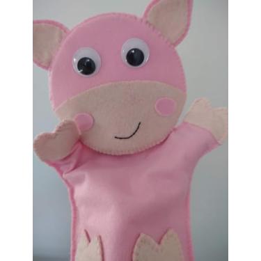 Imagem de Fantoche de Mão Infantil em Feltro Rosa, Porquinho Artesanal, Brinquedo Educativo para Crianças, Peça Única