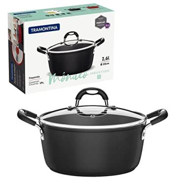 Imagem de Caçarola Tramontina Mônaco Induction Em Alumínio Com Revestimento Interno E Externo Antiaderente Starflon Premium Preto Com Tampa De Vidro 20 Cm 2,6 L