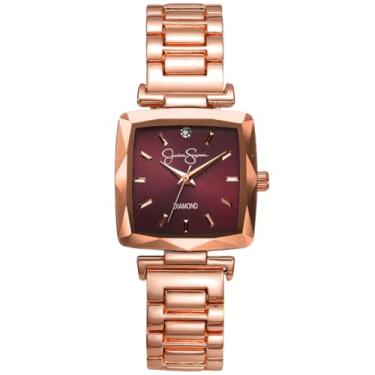 Imagem de Jessica Simpson Diamond Collection Relógio feminino com mostrador quadrado, pulseira de metal, movimento clássico de quartzo, relógio social elegante