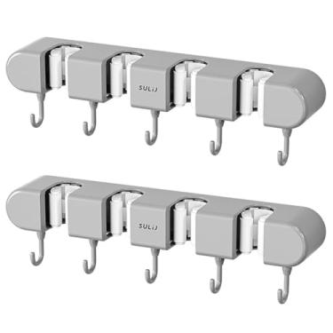 Imagem de blackonvlm 2 peças de suporte de vassoura para esfregão, organização de metal para montagem na parede, gancho rústico para esfregão, organizador de vassouras, organizador de ferramentas de