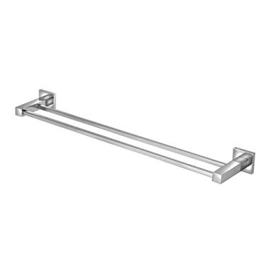 Imagem de Porta Toalha Barra Duplo Quadrado Cromado Metal Banheiro