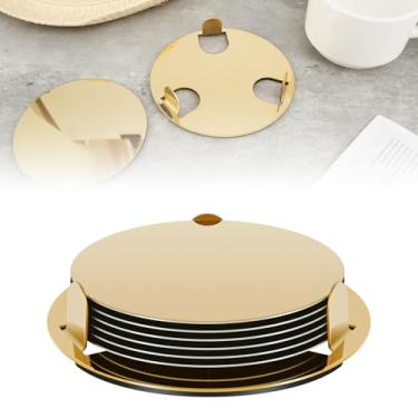 Imagem de 6 peças de porta-copos de aço inoxidável dourado com suporte, porta-copos moderno de 8 cm, porta-copos redondos exclusivos com base de EVA antiderrapante para bebidas de casamento, mesa de café