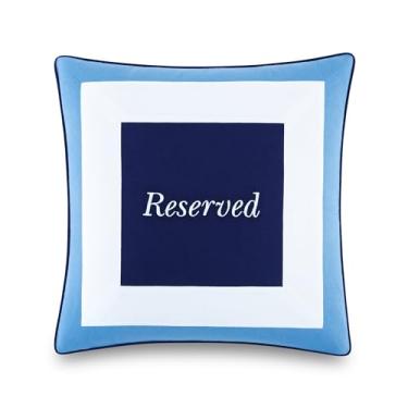 Imagem de Kate Spade New York Almofada decorativa reversível Saved You A Spot, 50,8 cm x 50,8 cm para cama ou sofá, capa de algodão e linho, azul