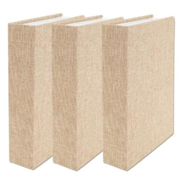 Imagem de KHZSPP Caixa de armazenamento de livros com 3 peças, caixa decorativa moderna de linho falso para decoração de estante, mesa de centro, livro para artesanato DIY (bege, 22 x 15 x 4,5 cm)