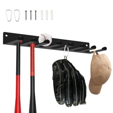 Imagem de Tzdxfgl Suporte de parede para tacos de beisebol, suporte de exibição de taco de beisebol de aço carbono com 2 mosquetões, organizador de equipamentos esportivos de metal para parede de garagem de